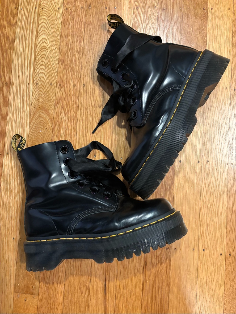 Dr. Martens Molly Black Leather Lace-Up Platform Boots